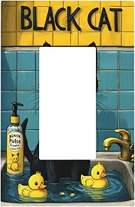Decorative Outlet Covers Novelty Black Cat Funny Duck Bath 1 Gang Single Decora Gfci Device Light Switch Covers Plate 1 Rocker Wall Plate Jumbo Faceplate for Home Decor