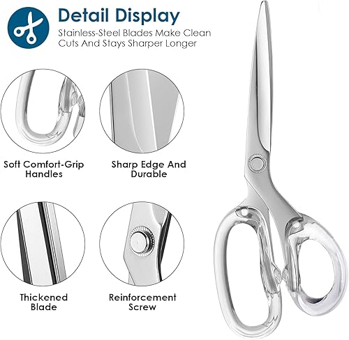 Miniatura 3 de Tijeras de acrílico y acero inoxidable de 9 pulgadas, tijeras elegantes y funcionales para uso en la oficina y el hogar-plata