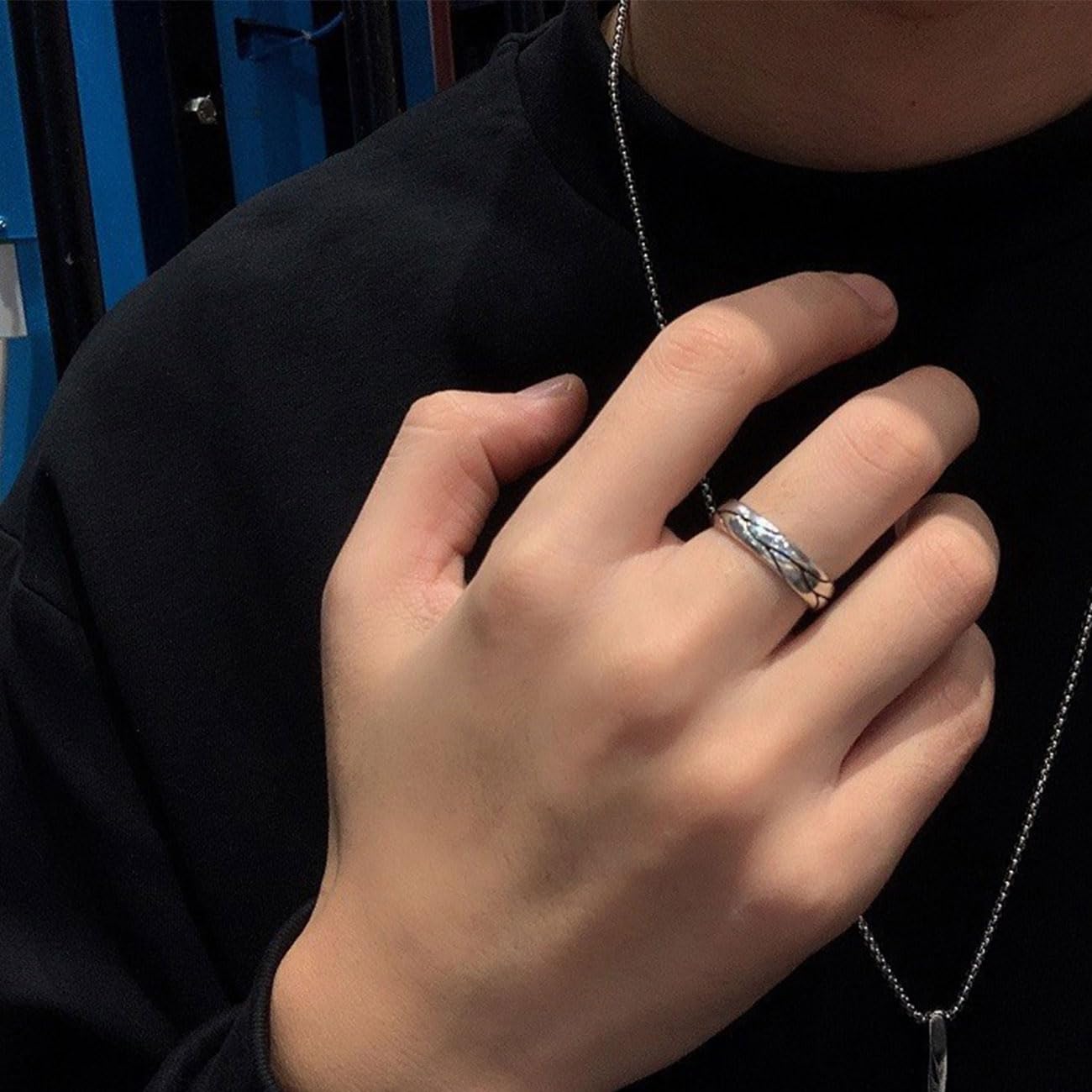 Herren Ring, Wikinger Verstellbare Geschnitzte Ringe für Männer Hypoallergenes Hochglanzpolierte Oberfläche, Hip Pop Offene Gothic Punk Klassischer Daumenring Fidget Herrenschmuck, Silber