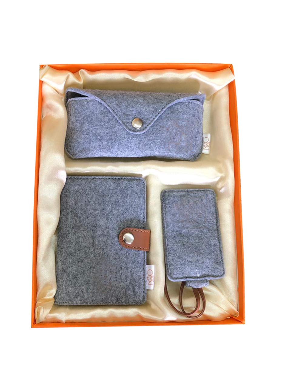 OON Deepawali Gift Rakhi Hamper 2022 Special Combo of Eyeglass case-Passport Cover-Luggage Tag Set of 3 in a OON Designer Box Felt Grey