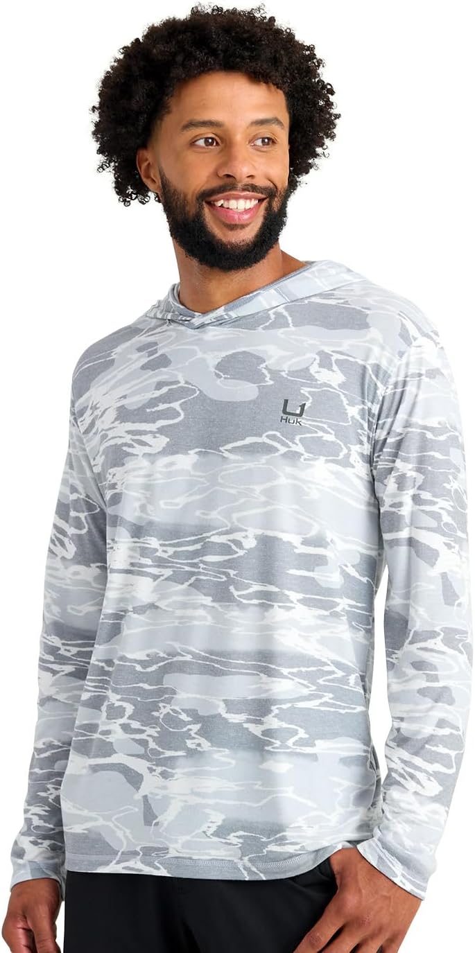 HUK Mens Leeward KC Scott Pattern Performance Fishing Hoodie, Quiet Harbor, 3X-Large