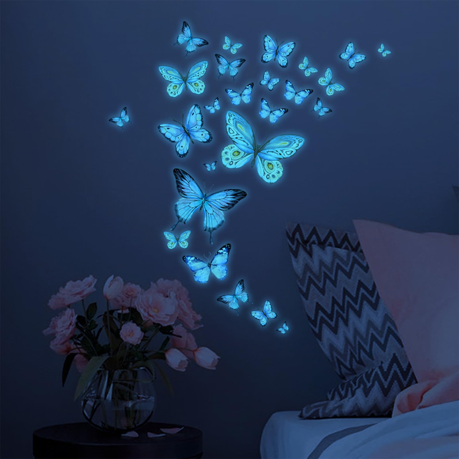 ALEGRE® 25 Stück Wandtattoo Schmetterlinge Leuchtend, Wandtattoo Leuchtend Schmetterling Wandaufkleber, Schmetterling Deko Wandsticker, Luminous Schmetterlinge Sticker für Schlafzimmer Kinderzimmer