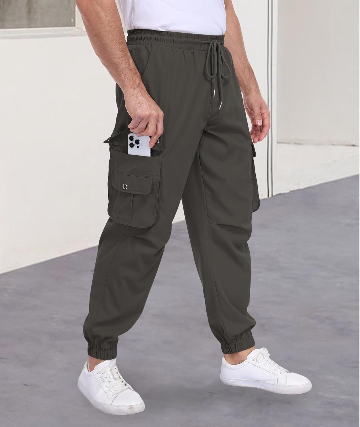 Men's Casual Cargo Pants Drawstring Hiking Pants Workout Tactical Joggers Sweatpants for Men - Image 6