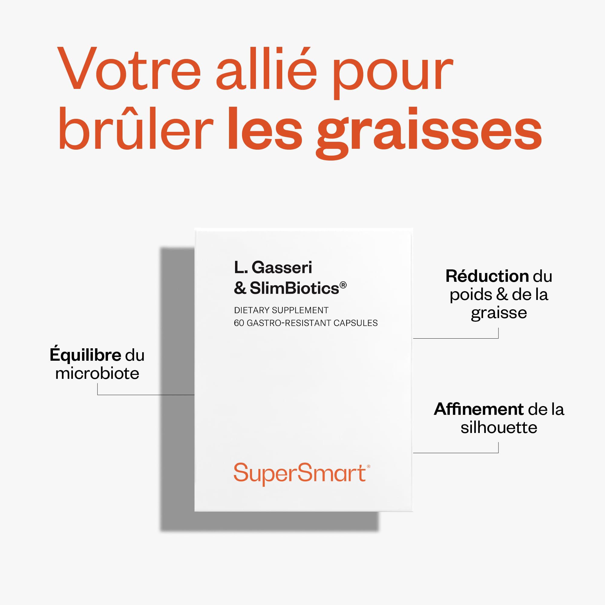 L. Gasseri & SlimBiotics® - Probiotiques pour Régime Minceur - SuperSmart | Perte de Poids et Brûle-Graisse - 18 Milliards de CFU/Jour - Testé Cliniquement - 60 Gélules Gastro-Résistantes