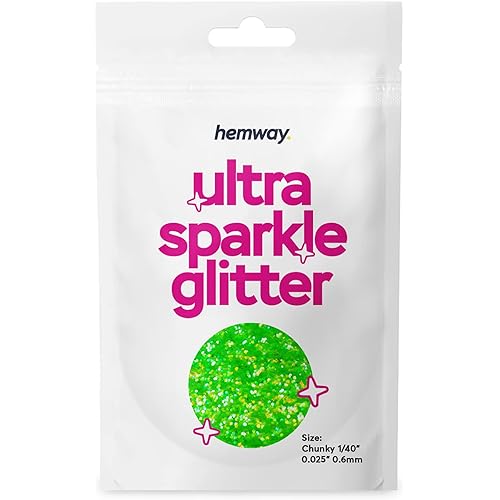 Hemway Premium Ultra Sparkle Glitter Multi Purpose Metallic Flake for Arts Crafts Nails Cosmetics Resin Festival Face - Fluorescent Green - Chunky (1/40" 0.025" 0.6mm) 10g / 0.35oz Sample