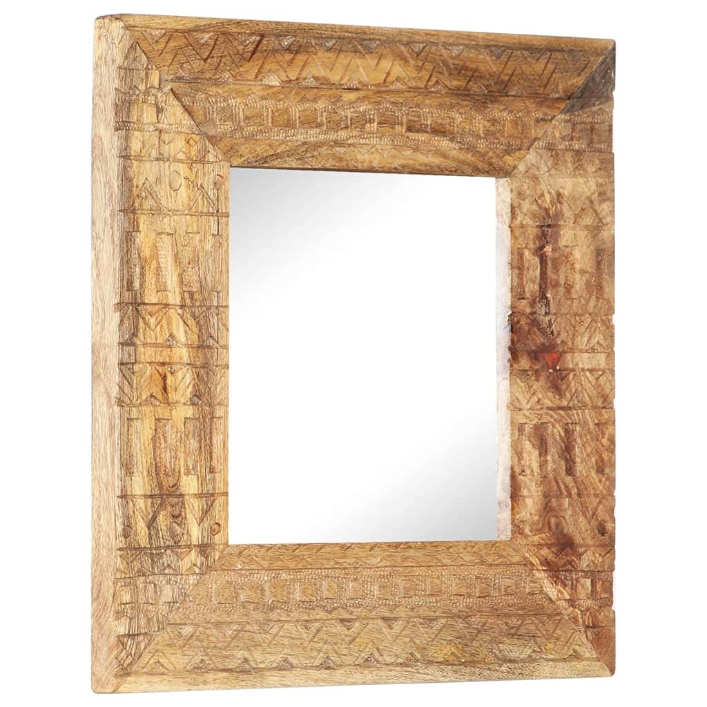 Ręcznie rzeźbione lustro z litego drewna mango, 50 x 50 x 2,5 cm, z ramą, lustro ścienne do łazienki, sypialni, salonu, dekoracyjne lustro stojące do przedpokoju i garderoby