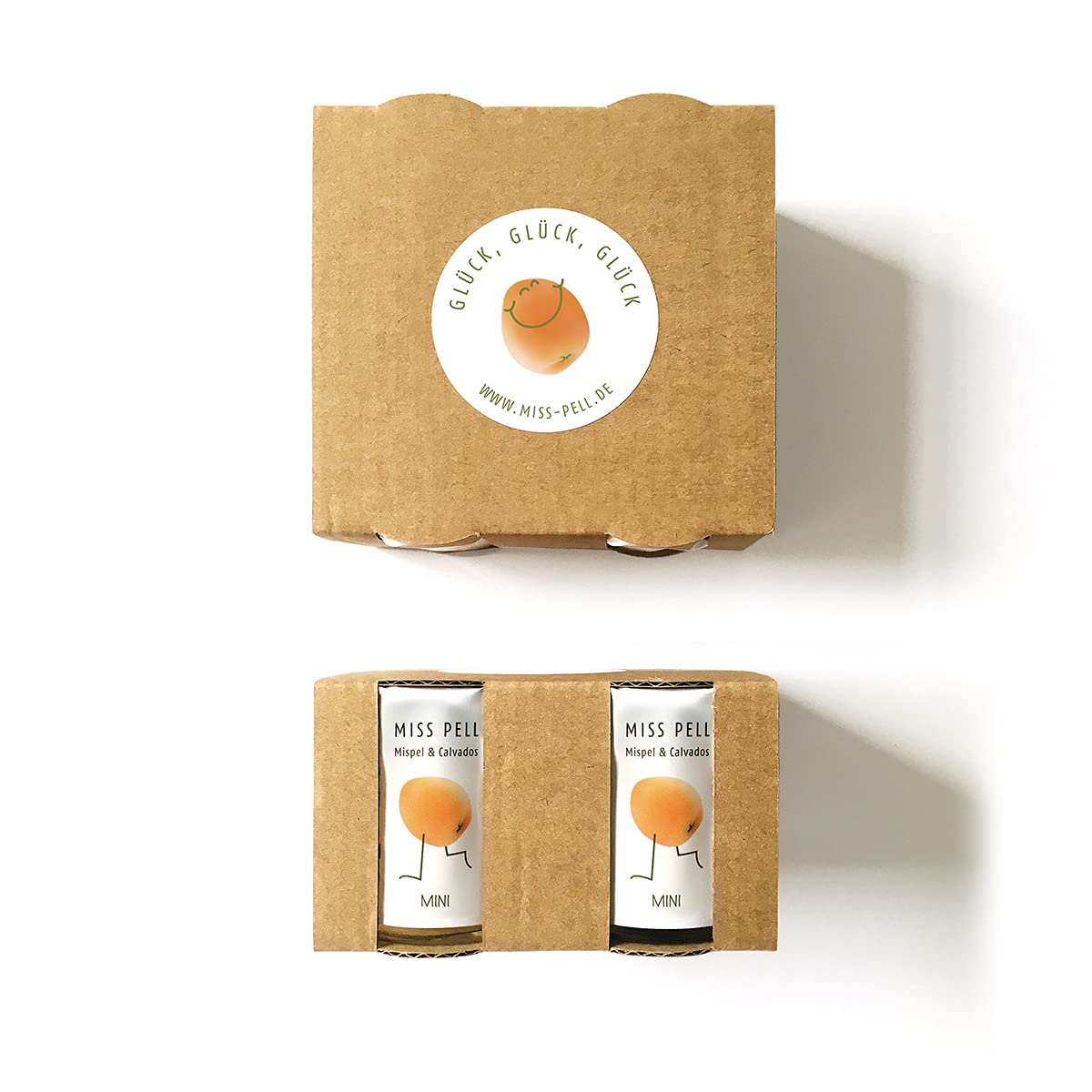 4 Frankfurter Mispelchen MISS PELL MINI Mispel & Calvados-Mischung trinkfertig im Glas als Geschenk-Set