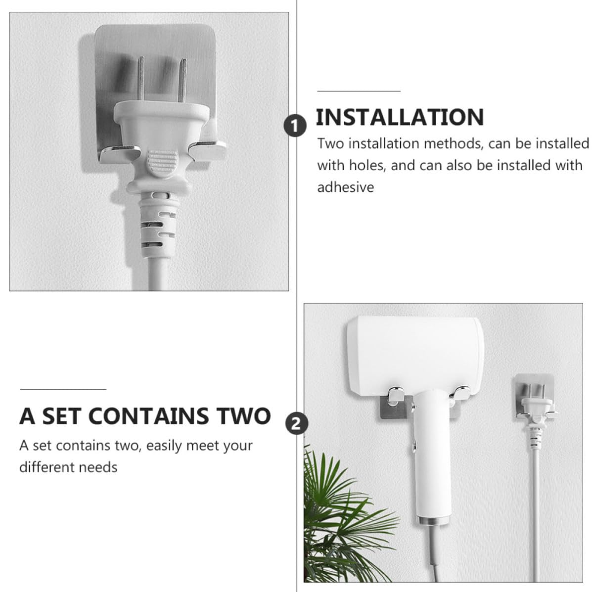 Hair Dryer Holder 2pcs Stainless Steel Organizer Wall Mounted