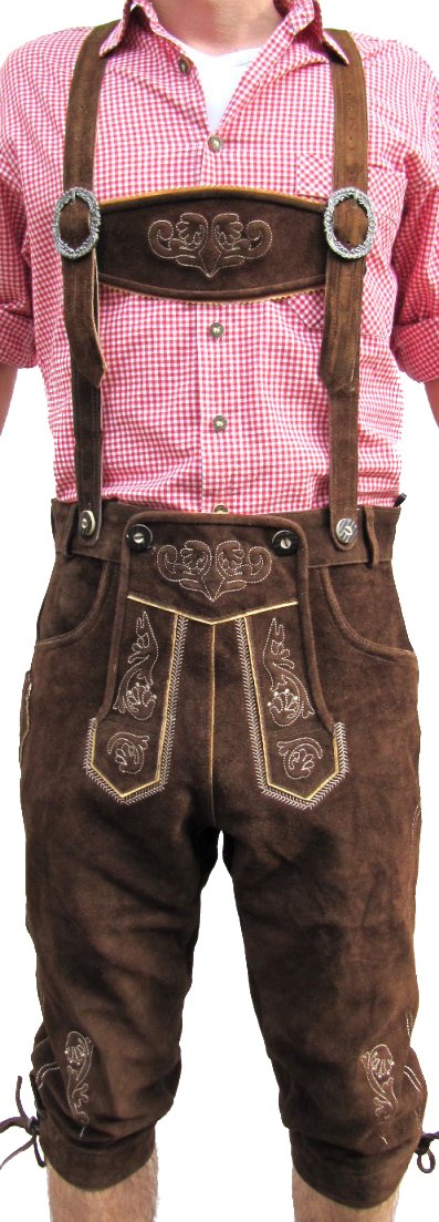 Traditionele Lederhose voor Heren - Donkerbruin Suède met Knieband