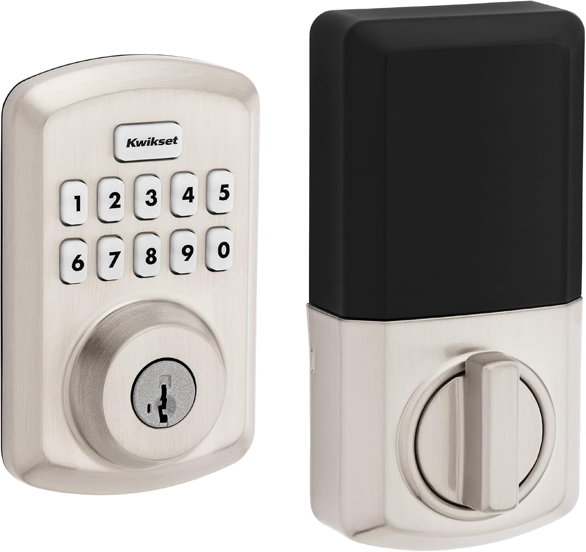 Powerbolt 250 10-Button Keypad Satin Nickel Transitional Electronic Deadbolt Door Lock, Featuring Convenient Keyless Entry, Customizable User Codes, and Auto-Locking