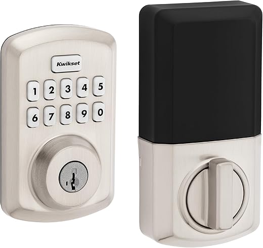 Kwikset Powerbolt 250 10-Button Keypad Satin Nickel Transitional Electronic Deadbolt Door Lock, Featuring Convenient Keyless Entry, Customizable User Codes, Auto Locking