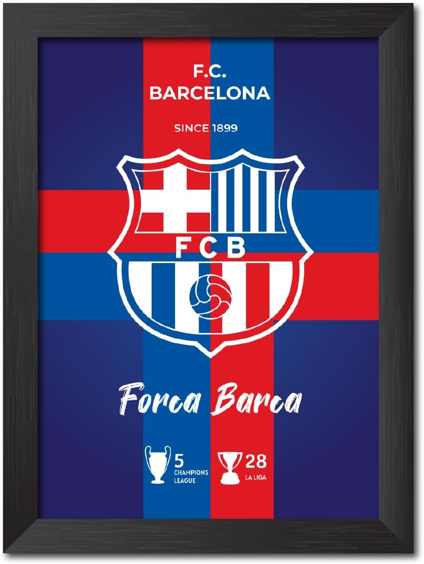 TenorArts FC Barcelona Poster Logo Laminated Photo Frame Painting with Matt Finish Black Texture (12 inches x 9inches)
