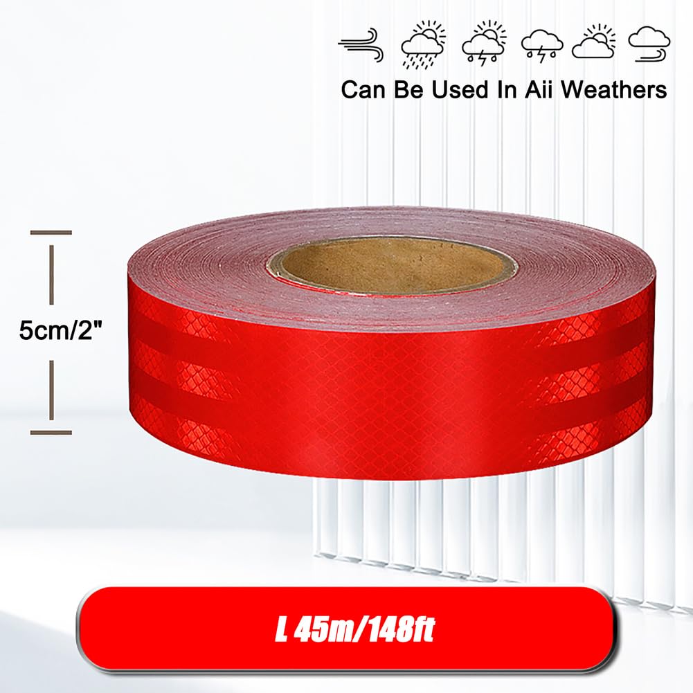 Cinta reflectante de señalización de peligro, Cinta Reflectante Alta Visibilidad Multicolor 2in x 148ft(Red)