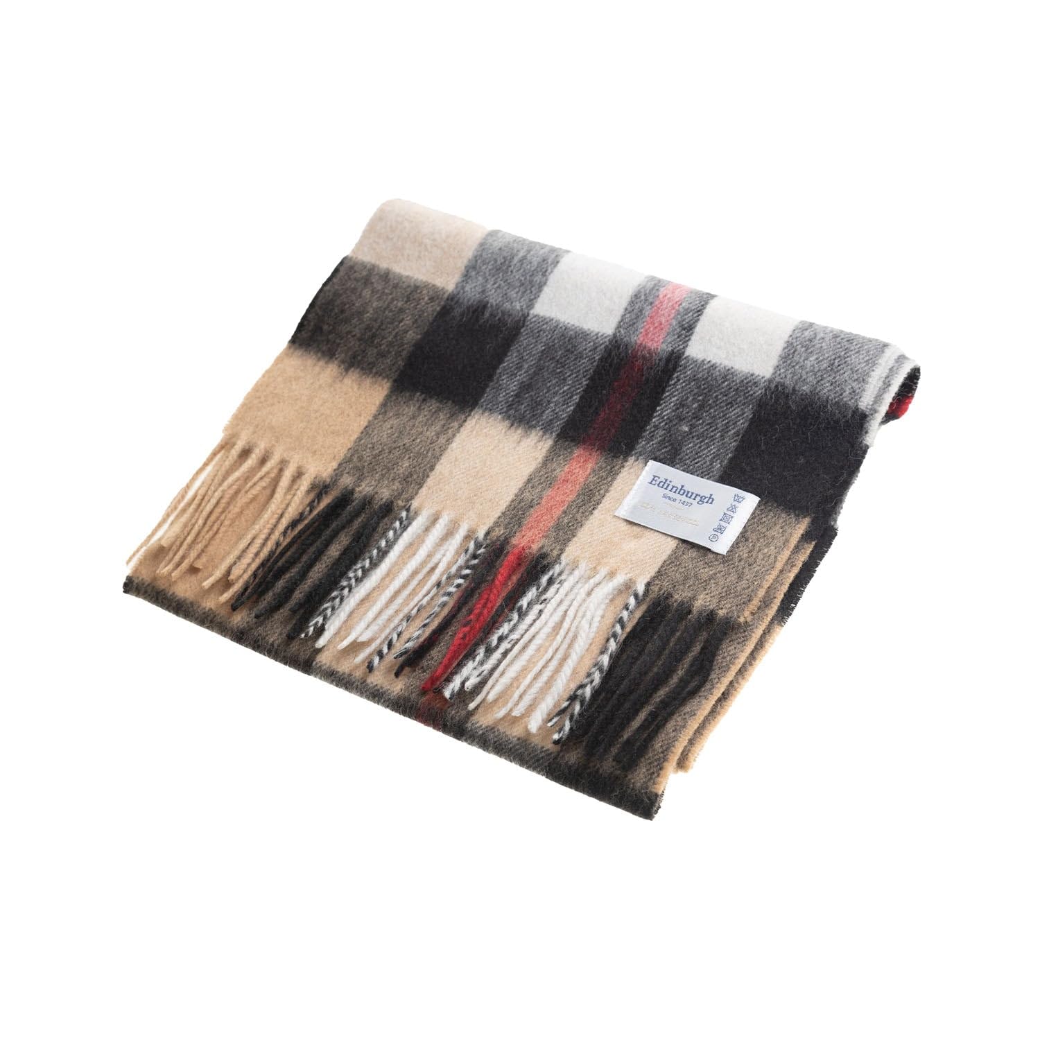 Clanwool Men's Exploded Thomson Camel 100% Lambswool Tartan Scarf Classic Edinburgh Style Wool Scarf With Fringes – Essential Accessory