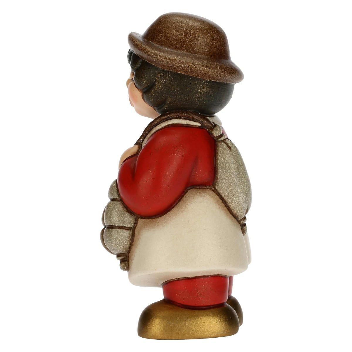 THUN - Presepe 2022 - Statuina Presepe Salumiere in Ceramica Decorata a Mano, Versione Vestito Marrone - Linea Presepe Classico - 4,3X4,5X8 cm h