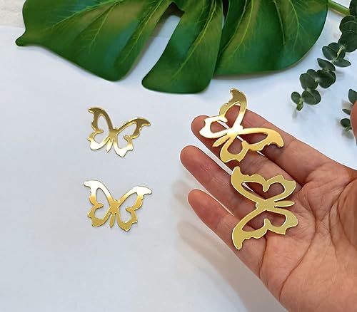 Miniatura 6 de Juego de 30 espejos de mariposa acrílicos dorados, adhesivos decorativos huecos para decoración del hogar y fiestas, proyectos de bricolaje