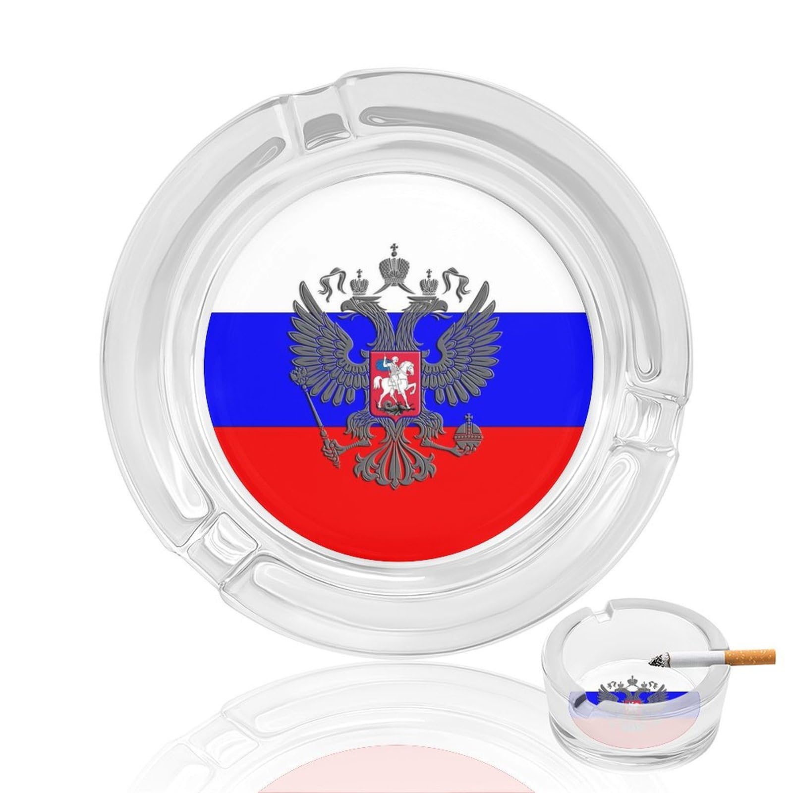 Nclqvjxzkhw Style Russian Eagle Emblem Flag Glass Ashtray Round Ash Tray Smoking Trays For Home Garden Outdoor