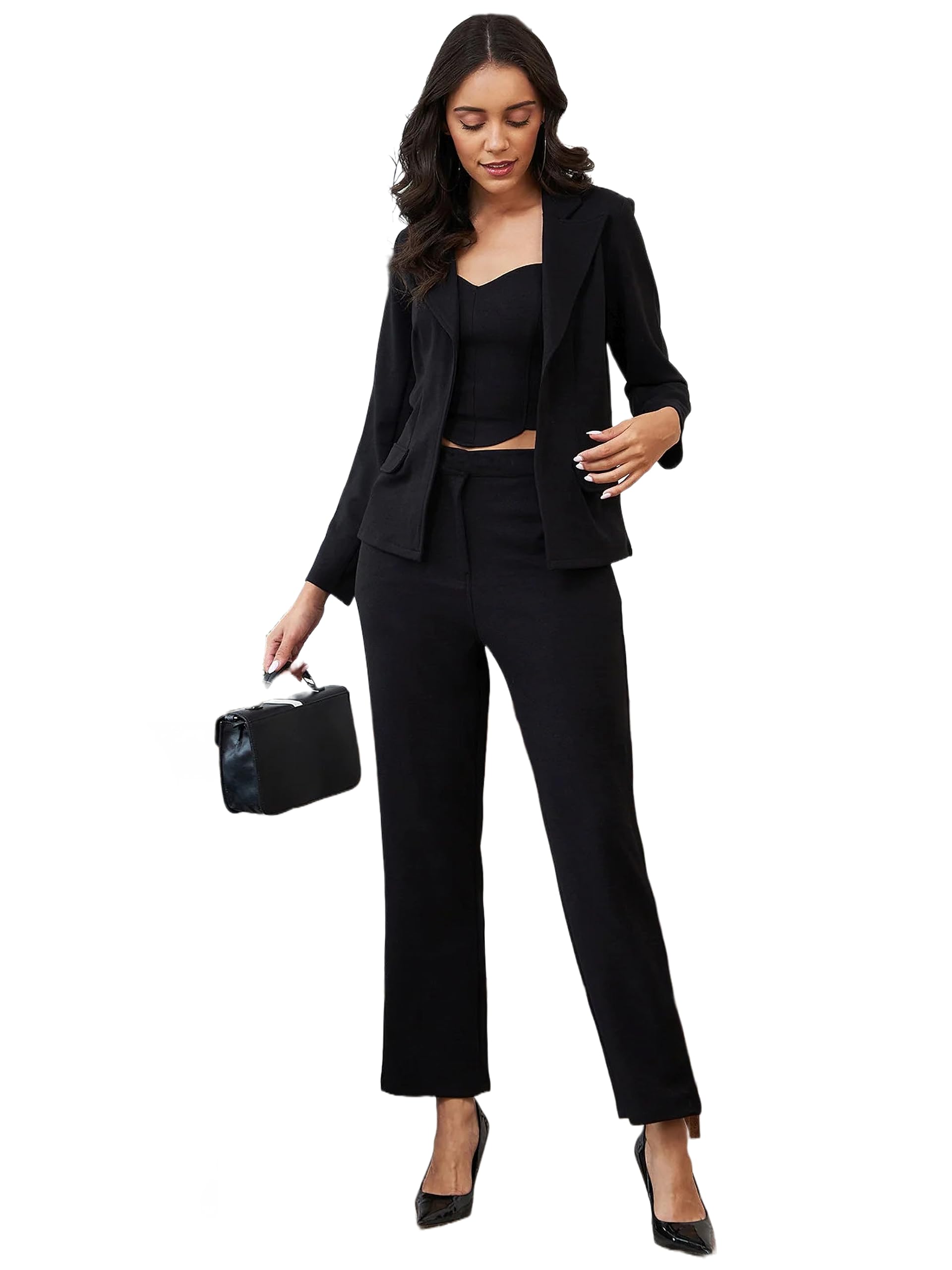 Women's Lycra Solid Three Piece Outfits Blazer Co-Ord Set Women Outdoor Wear Maxi Dress Crop top Party Dress Stylish Latest Dresses-image-32