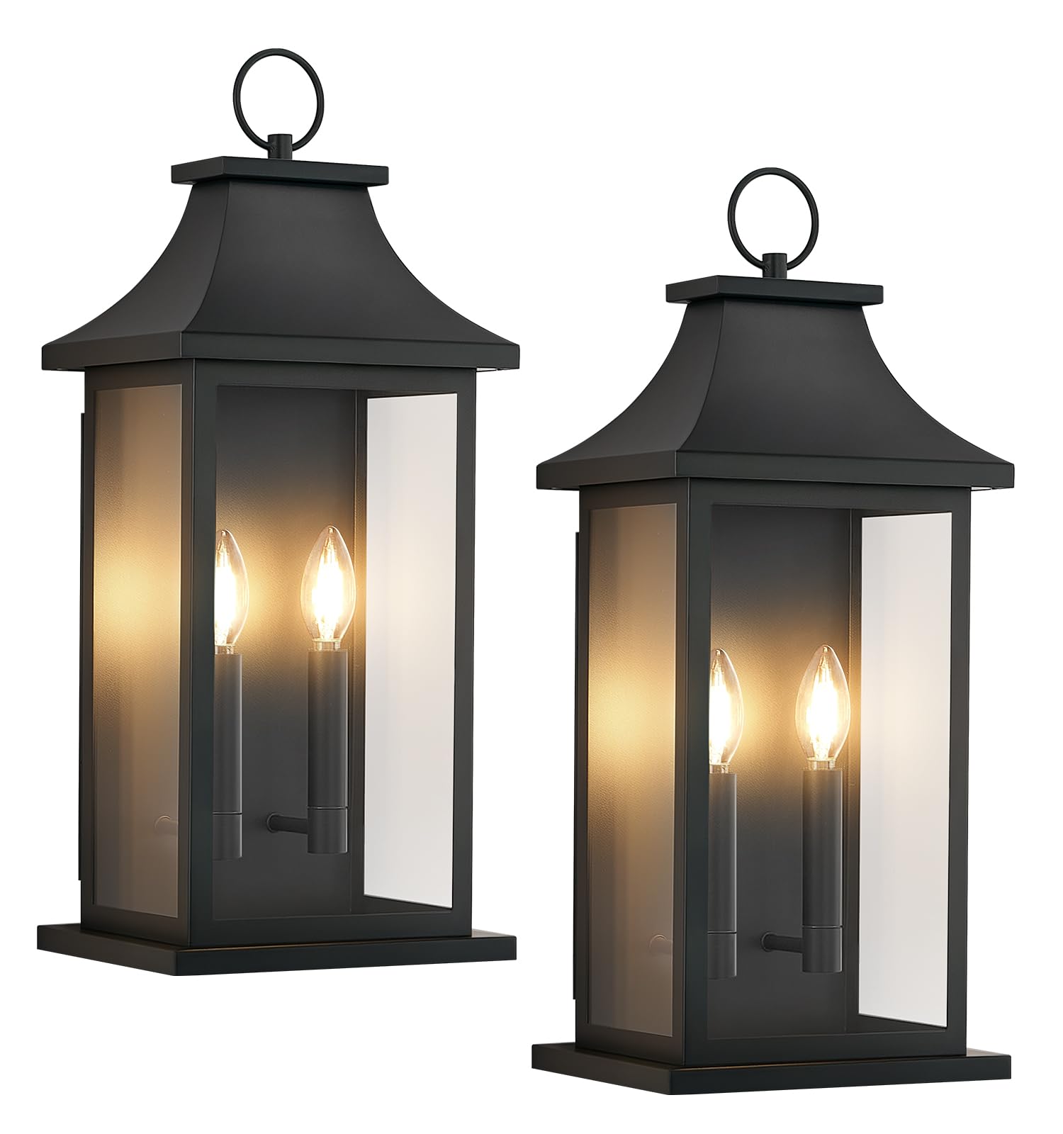 tewei 18'' large outdoor wall light, porch light outdoor wall sconce lantern, 2-light black exterior lighting fixture wall mount, outside light for house garage, 2-pack