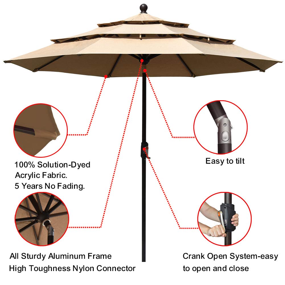 Amazon Com Eliteshade Sunbrella 9ft 3 Tiers Market Umbrella Patio Outdoor Table Umbrella With Ventilation And 5 Years Non Fading Top Heather Beige Garden Outdoor