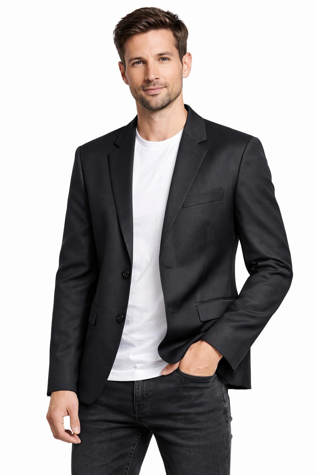 designally Men's Slim Fit Black Blazer, Two-Button Coat for Casual and Office Wear-picture-46