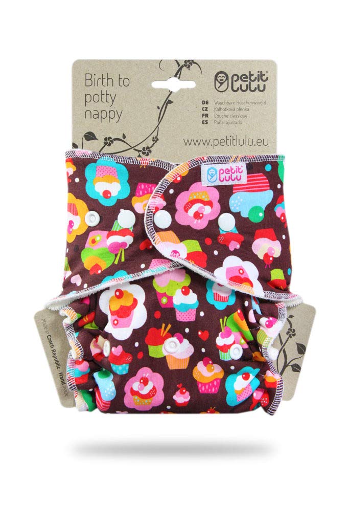 Petit LuluBamboo Fitted One Size Diaper | Snaps | Reusable & Washable | Made in Europe (Cupcakes)