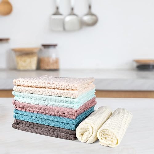 Miniatura 6 de vfaejll Toallas de cocina de algodón, paquete de 12 paños de cocina de tejido gofre para secar platos, trapos de cocina de 13 x 13 pulgadas para