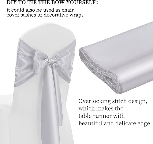 Miniatura 4 de Paquete de 12 caminos de mesa de satén plateado de 12 x 108 pulgadas de largo, para decoración de bodas, fiestas, eventos, fiestas de cumpleaños,