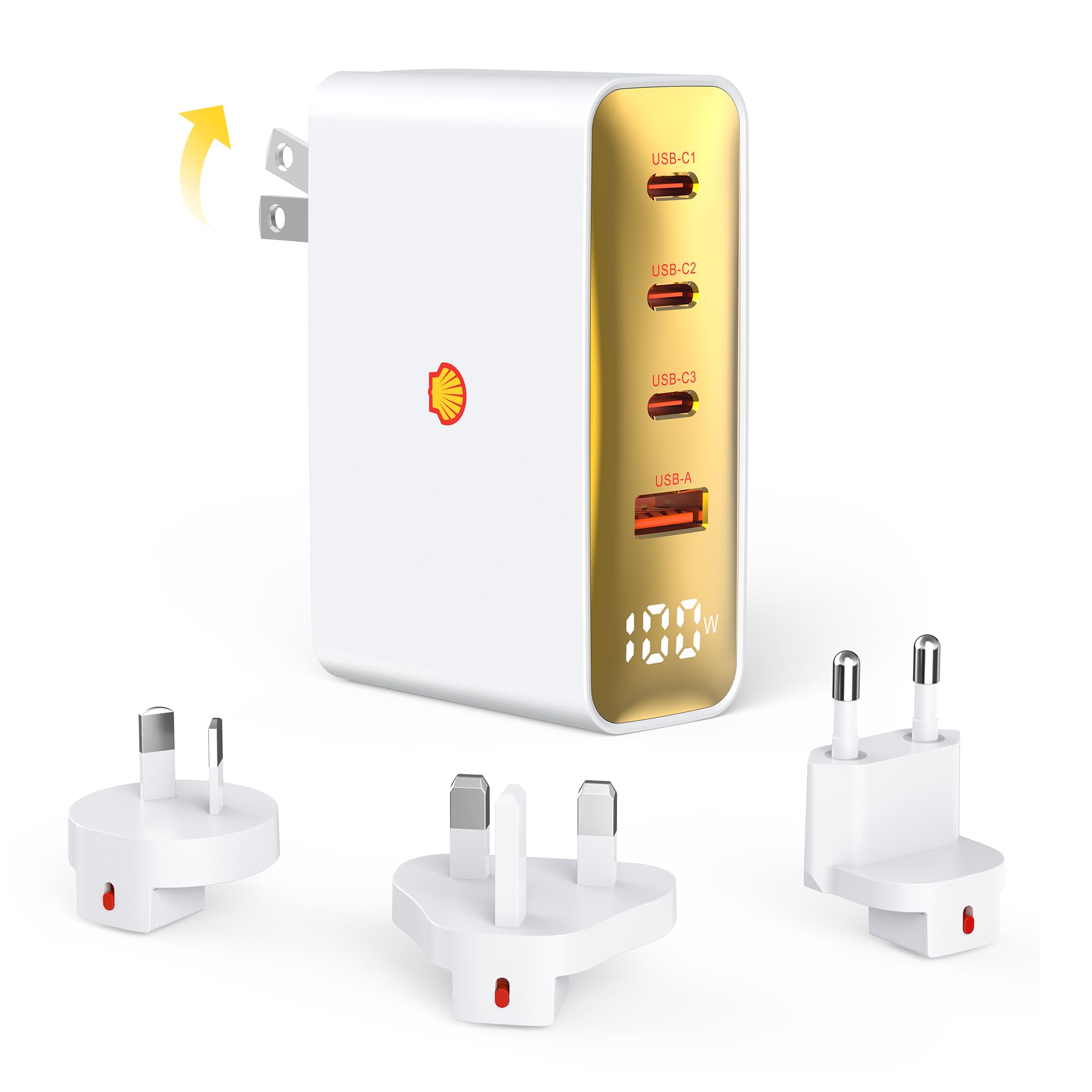 Shell 100W 急速充電器 Type-c 4ポート変換プラグ付き EU U…