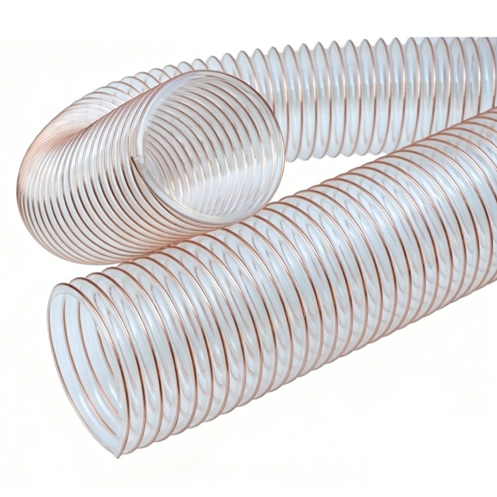 Manguera flexible de recolección de polvo, PU de cobre ámbar semitransparente con alambre de acero en espiral, manguera de vacío antiaplastamiento resistente for sierra(5m*D-63MM/2.5")