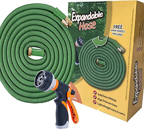 Expandable Garden Hose 100 Ft Long | Heavy Duty Water Hose | Expanding Hose | Free Garden Hose Nozzle | Retractable Hose for Gardening Flexible Water Hose with Solid Brass Fittings Flex Hose