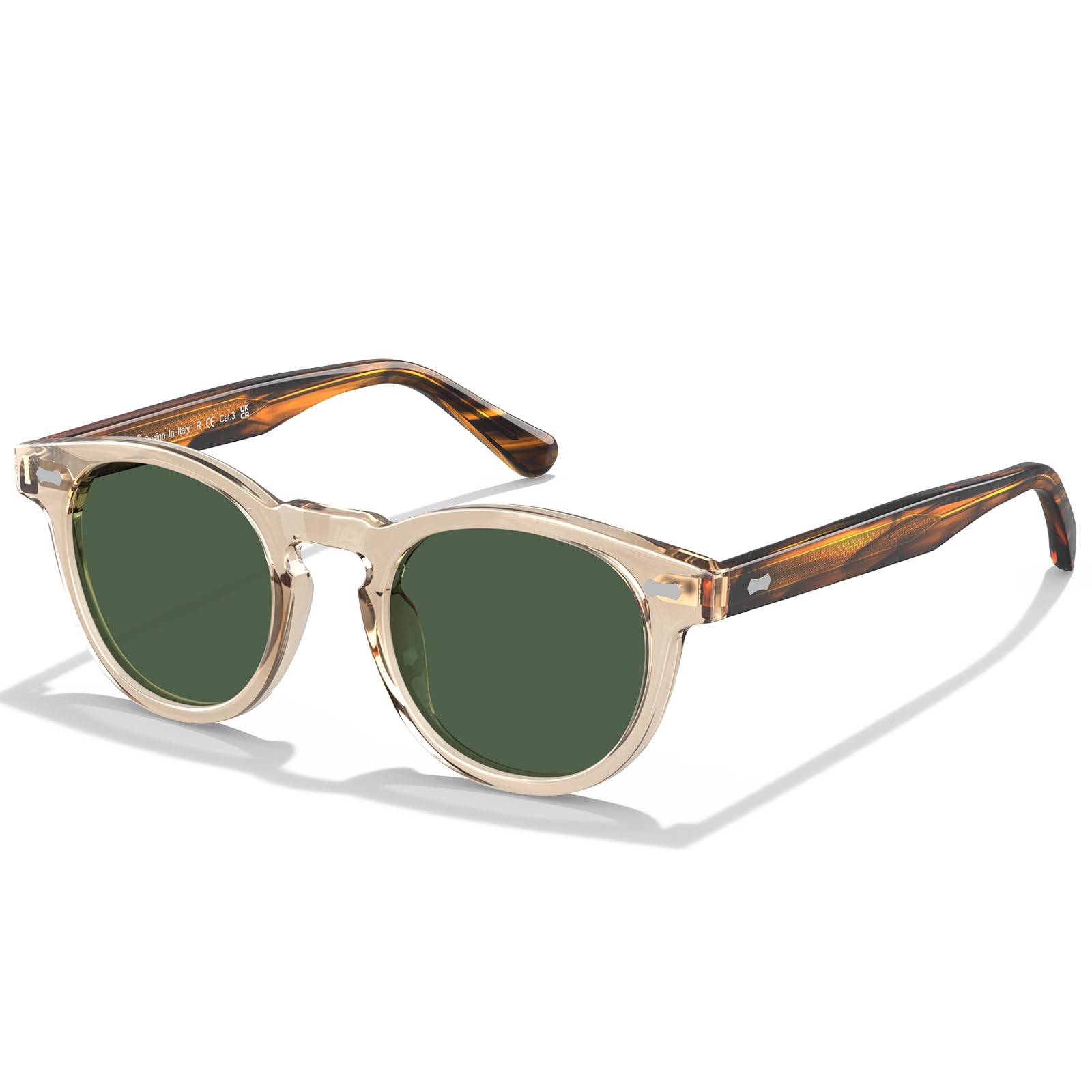 CARFIA Retro Acetate Polarized Round Mens Sunglasses Keyhole Male Shades | UV400 protection eyewears with Embossed Pattern Wire Core, Non-Fading Frame. Perfect for driving, beach, golf, daily, gifts.