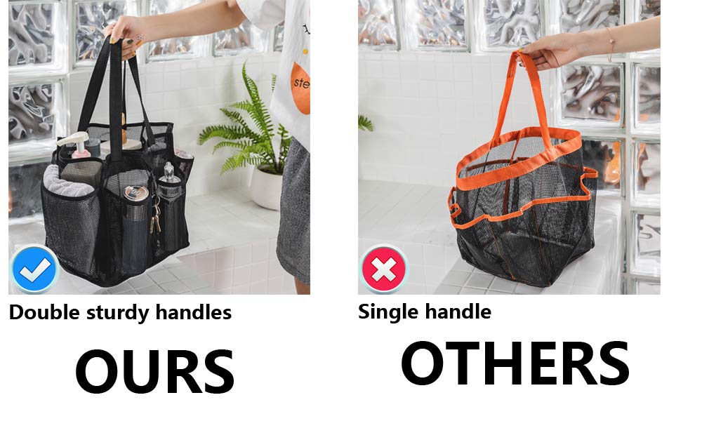 ALYER Grand Panier De Douche En Maille à Suspendre Avec 1 Grand Compartiment Séparé Et 6 Poches Extérieures Profondes (blanc