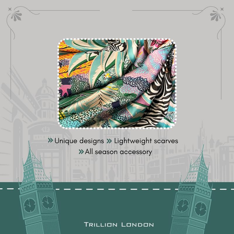 Image of Trillion London Spring Collection | Designer Silk Scarf For Women UK | Lightweight Neck Scarves | Shawl Wraps | Suitable for Daily Life | Smooth & Soft Finish | Gift for Women | Size-180cm x 90cm