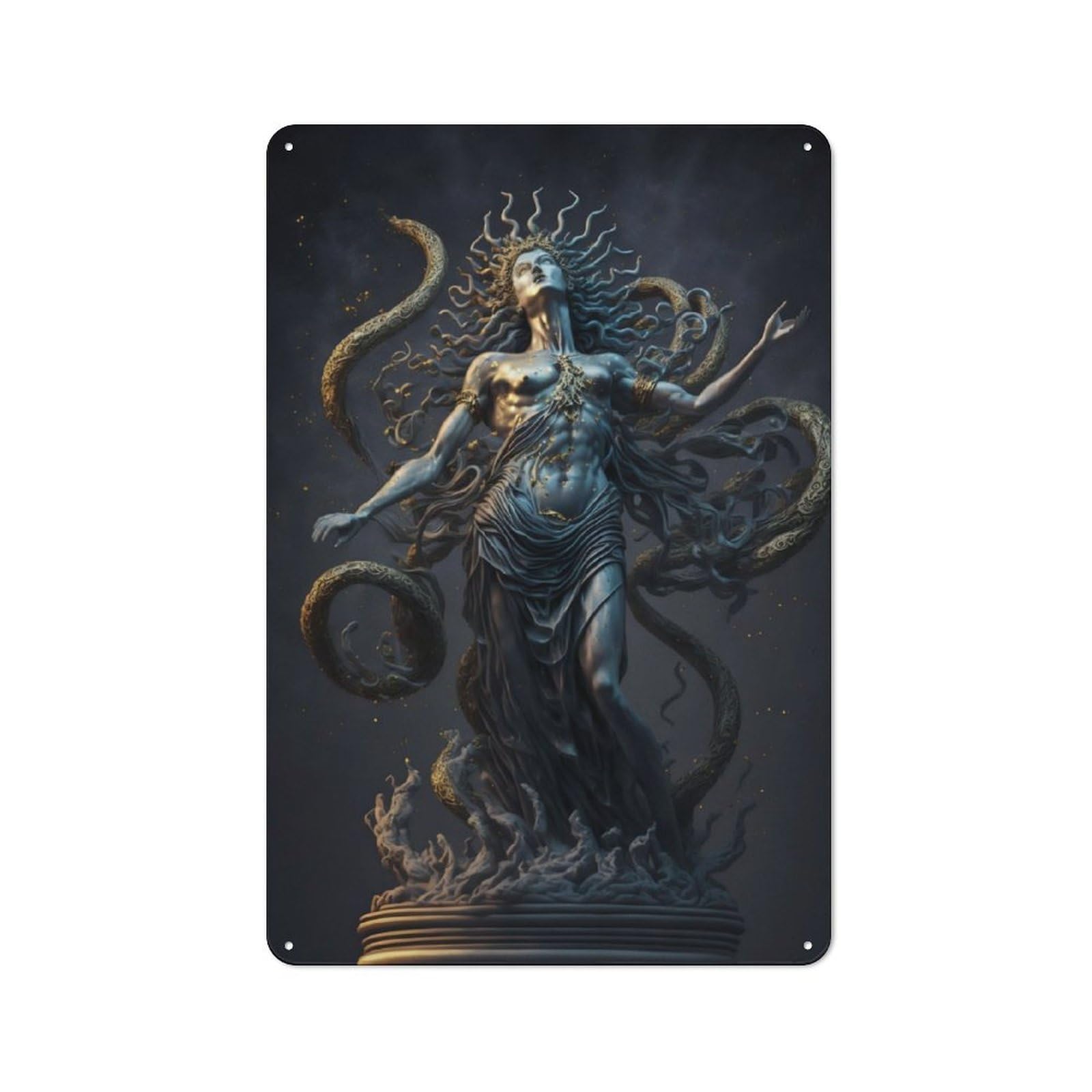 Junmoney Medusa The Gorgon Rustic Metal Sign 30X20cm Featuring For Hallway Wall, For Collectors Decorating Hallways And Entrance Areas