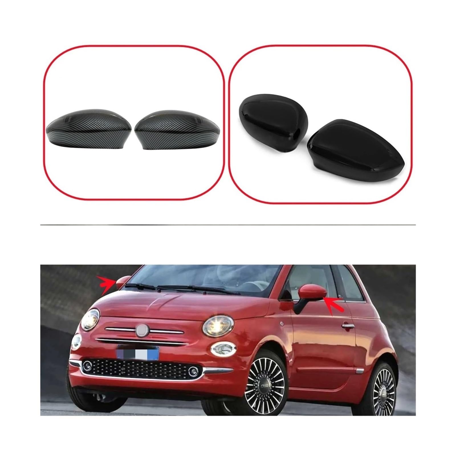 pokrowiec na lusterko wsteczne 2 szt. do Fiata 500, 500C, Grande, Punto 595, Abartha 695, osłona lusterka wstecznego(Carbon Fiber Look)