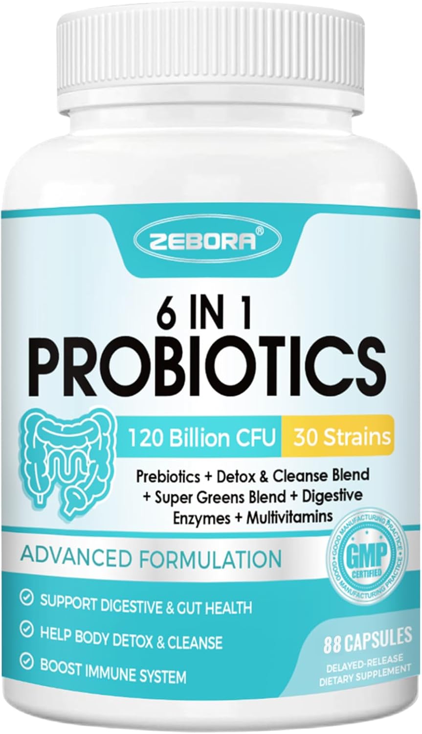 ZEBORA Probiotics for Women-Men Digestive Health with 120 Billion CFUs, 88 Veggie Capsules