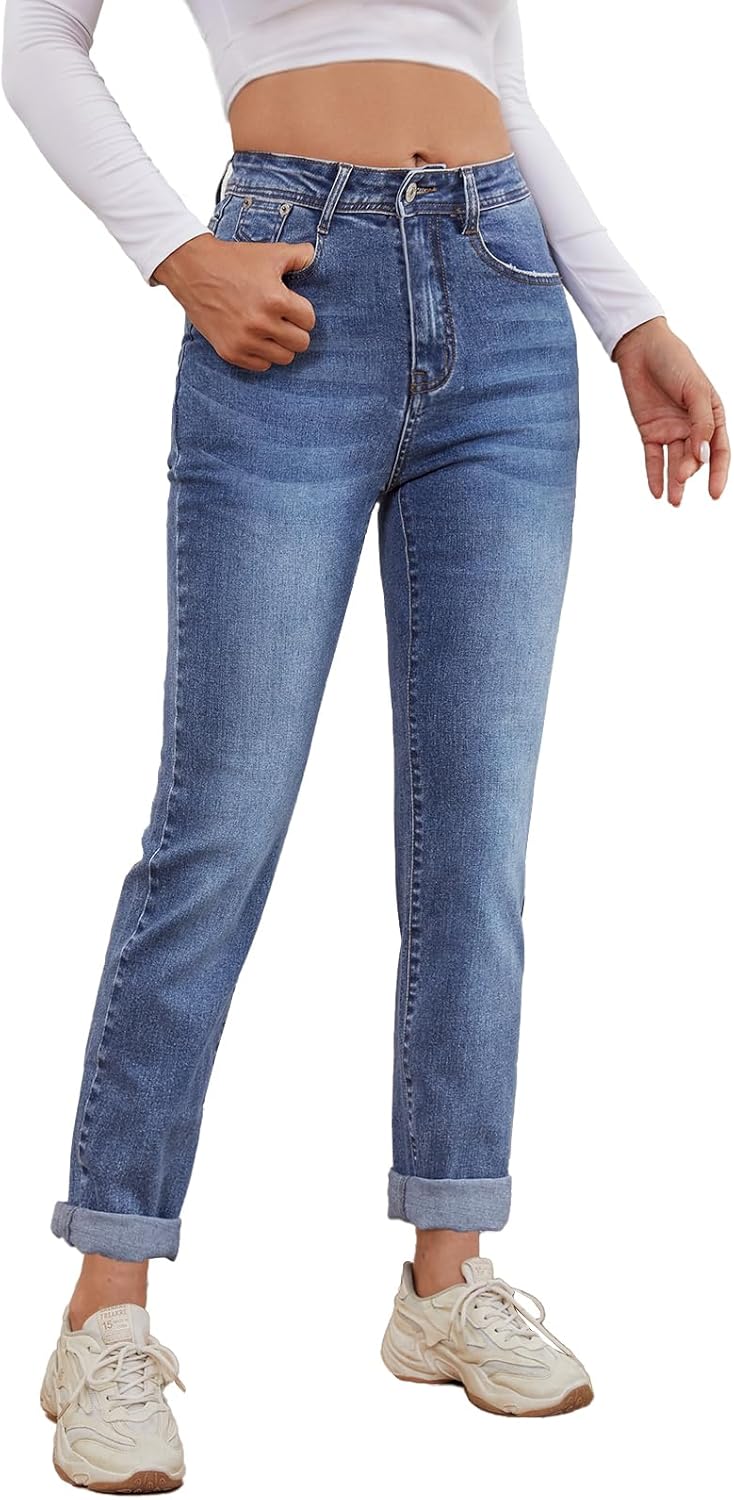 Metietila Womens Curvy Jeans Straight Leg Mid Rise Stretch Denim Pants Classic Comfort Fit