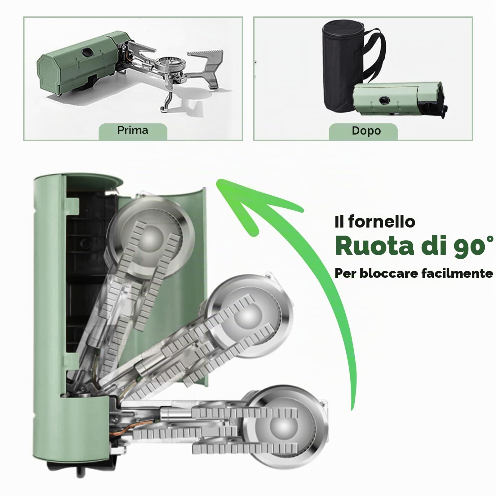 Mini fornello da campeggio,fornello a gas pieghevole con custodia,fornello a gas portatile da esterno,adatto per picnic,zaino in spalla, viaggi a casa,terrazze all'aperto,viaggi in camper (verde)