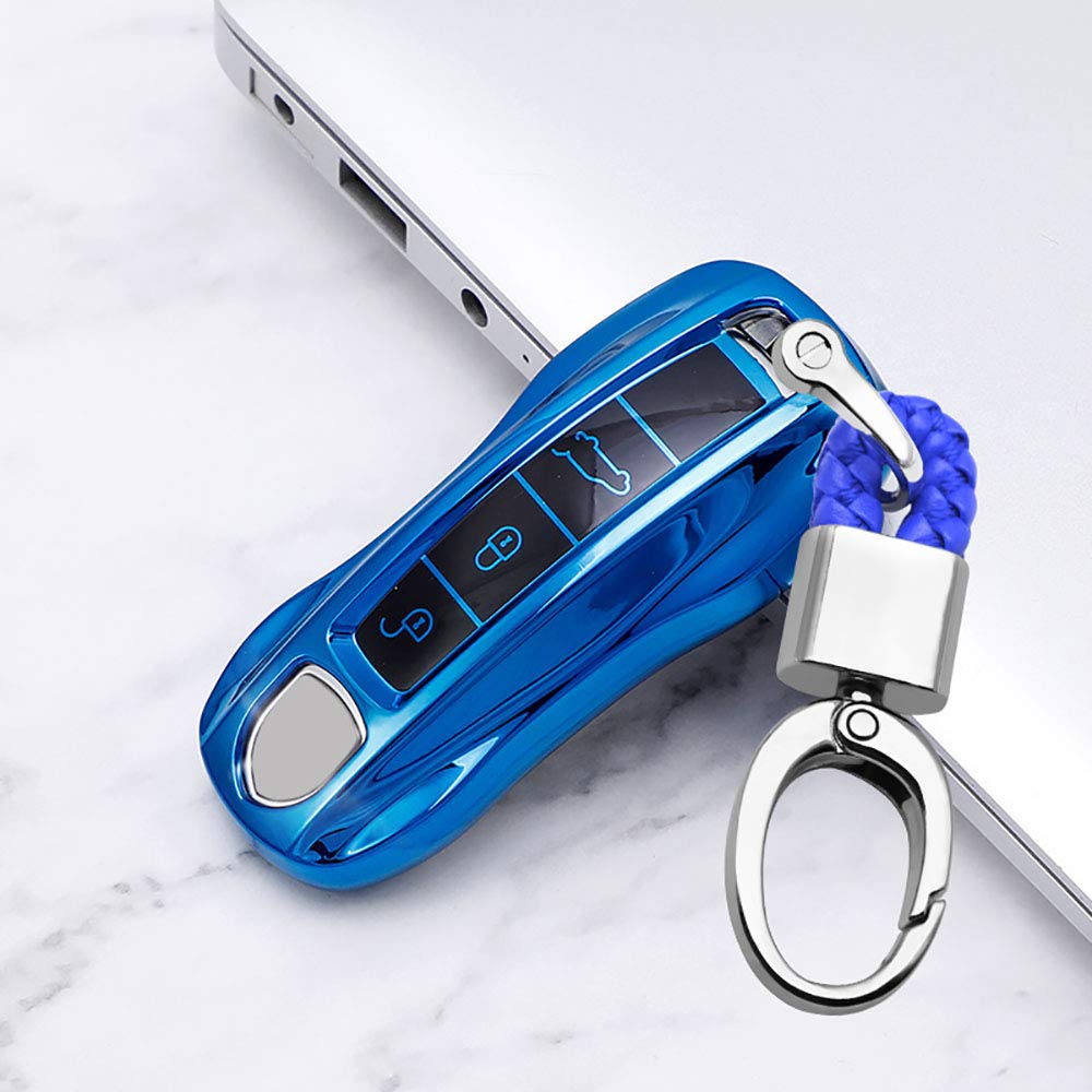 ontto Soft TPU Keycase Full Protection for Porsche 2018 2019 Keyless, Blue, M