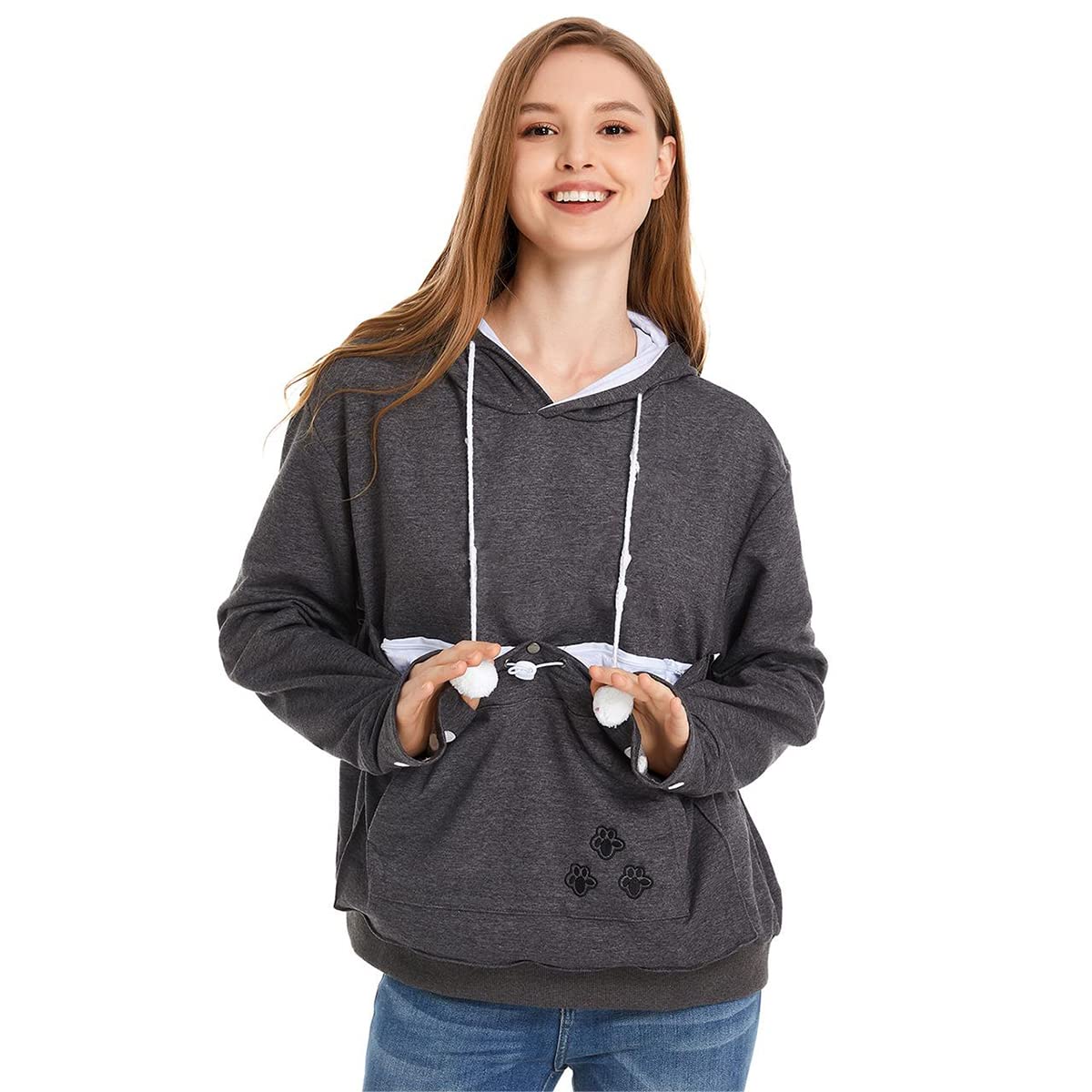 Cat Dog Pouch Hoodie Large Pet Pouch Sweatshirt Puppy Kitten Holder Carrier Pullover Shirt Unisex Hoodies, Dark Grey, Large — image 1