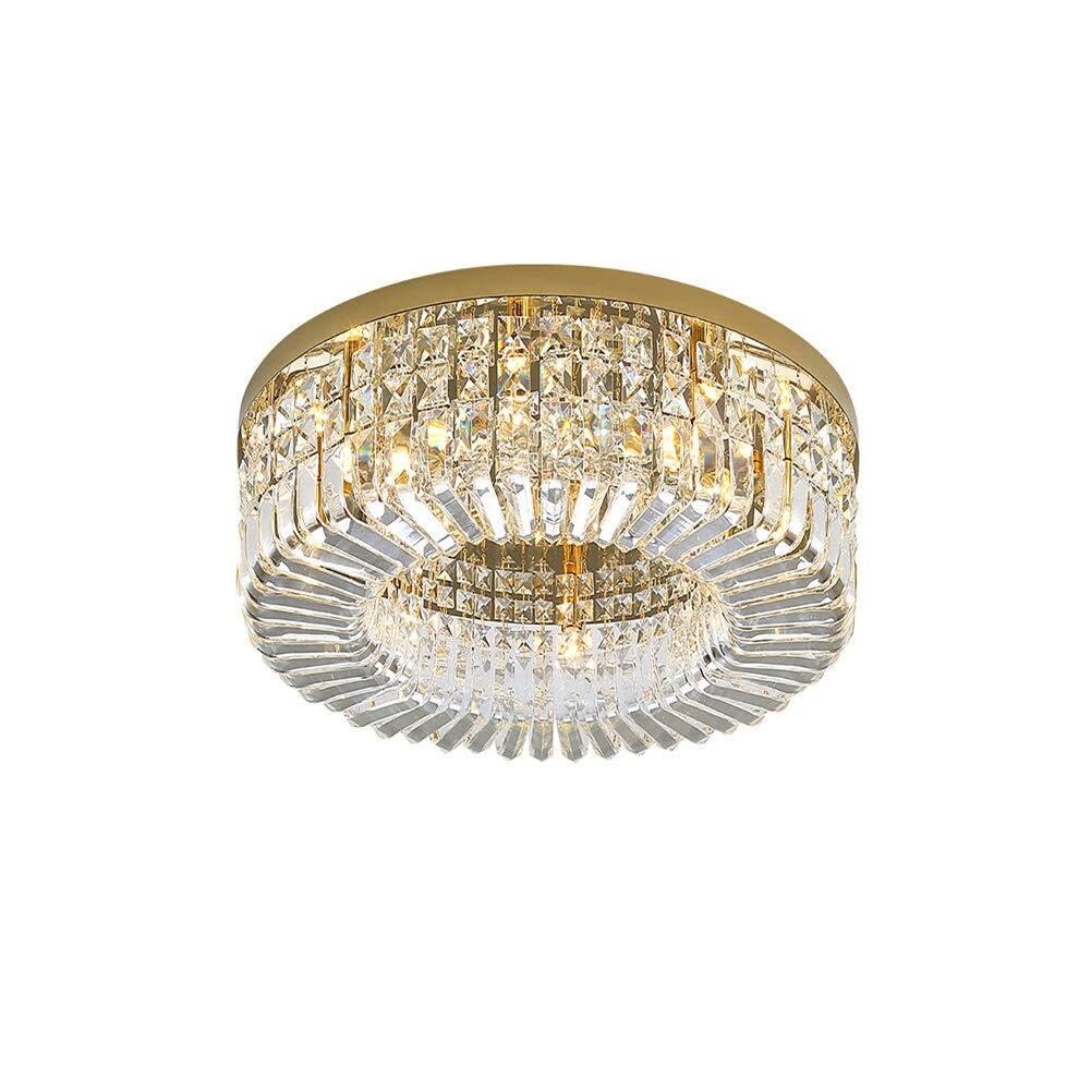 LYMSXAZOU Modern K9 Crystal Ceiling Ht Flush Mount E14 Lamp Fixture Luxurious Round Schandeliers for Dining Room Bathroom Bedroom Livingroom-Chrome(Den,40 * 17Cm)