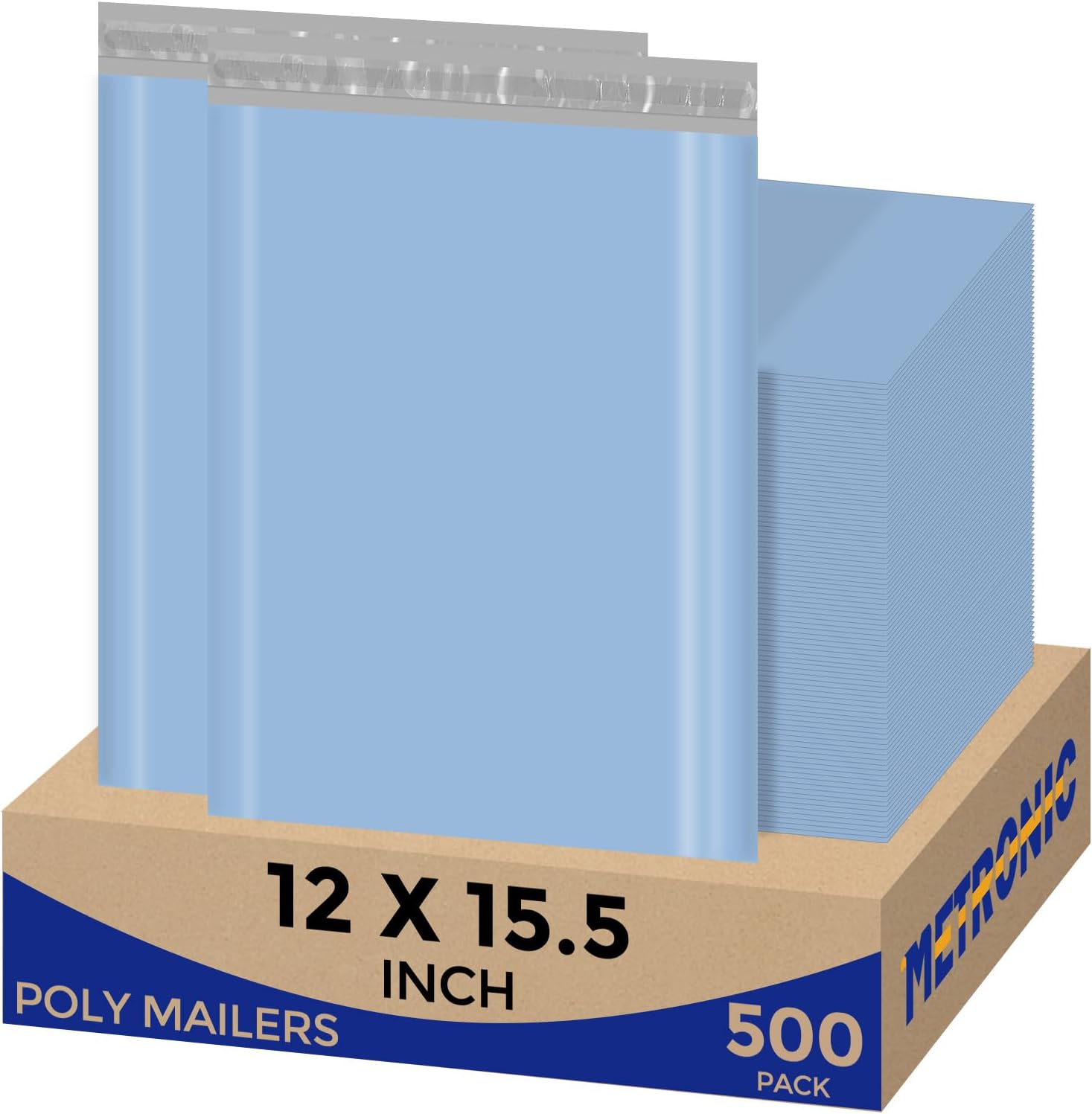 Metronic Poly Mailers 12x15.5 500pcs, Medium Size Shipping Bags for Clothes Bulk, Self-Seal Mailers Poly Bags Shipping Envelopes for Small Business, Waterproof Packaging Mailing Bags, Light Blue