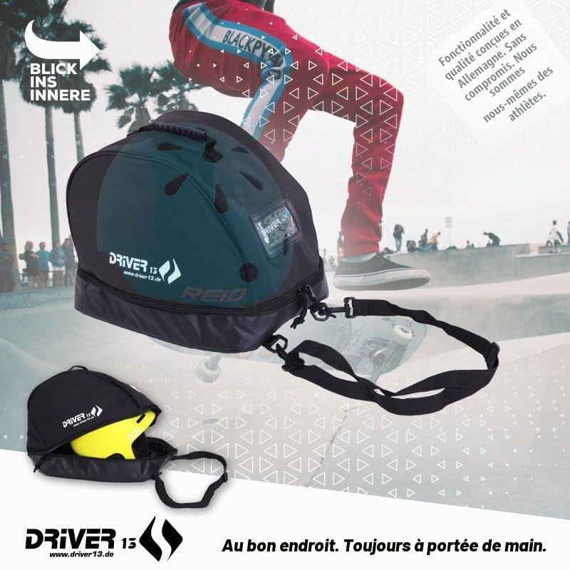 Driver13 Sac de Casque GO, Helmet Bag pour Casque de Ski, vélo, Snowboard et équitation, Compartiment Accessoires, Noir
