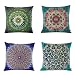 Jartinle Set of 4 Retro Floral Mandala Compass Medallion Bohemian Boho Style Summer Decor Cushion Case Decorative for Sofa Couch 18" x 18" Inch Cotton Line (Moroccan Style)