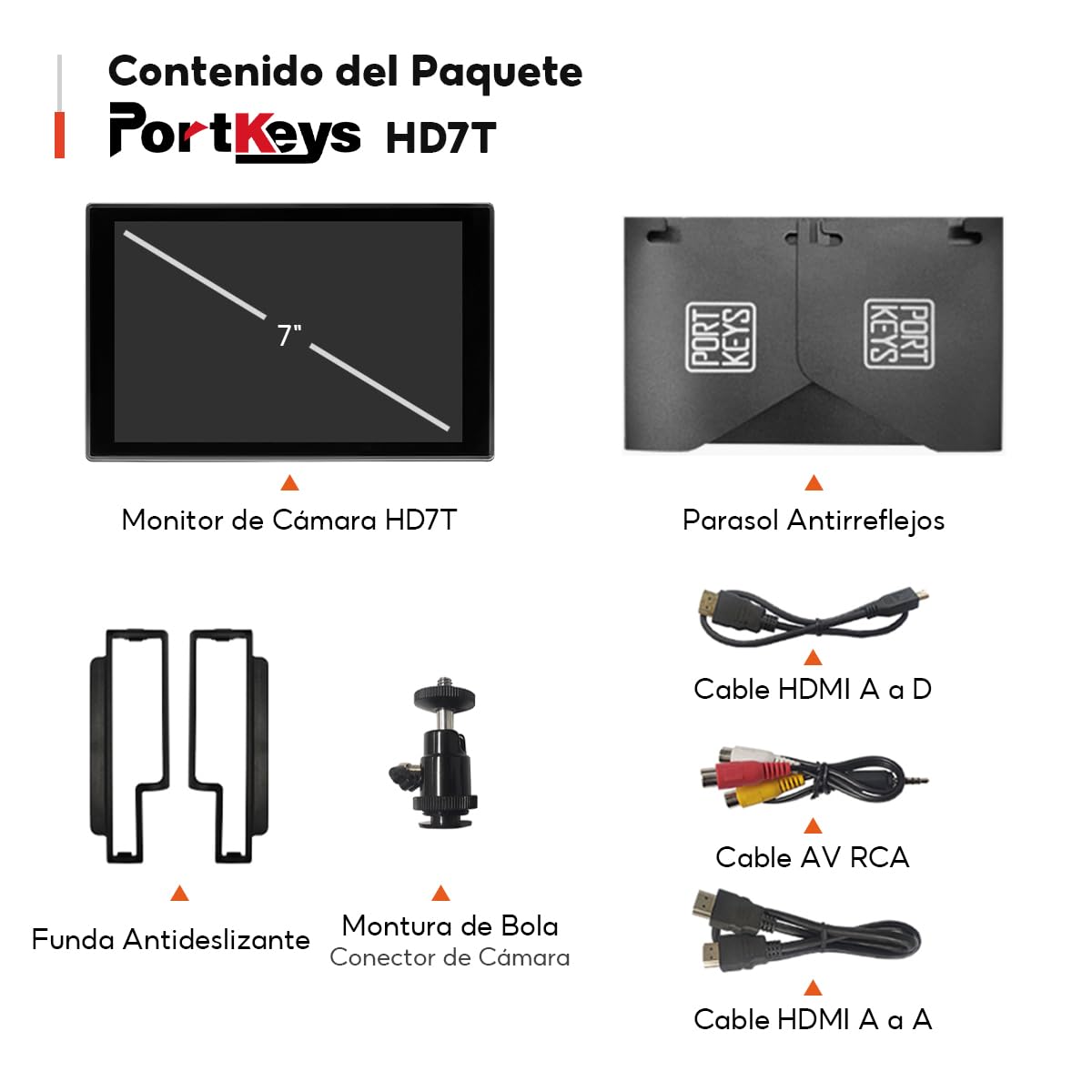 Portkeys HD7T Monitor de Campo para Cámara 7" Táctil, Pantalla de Alta Luminosidad 1000 Nits con Teclas de Acceso Rápido, Compatible con DSLR con Parasol