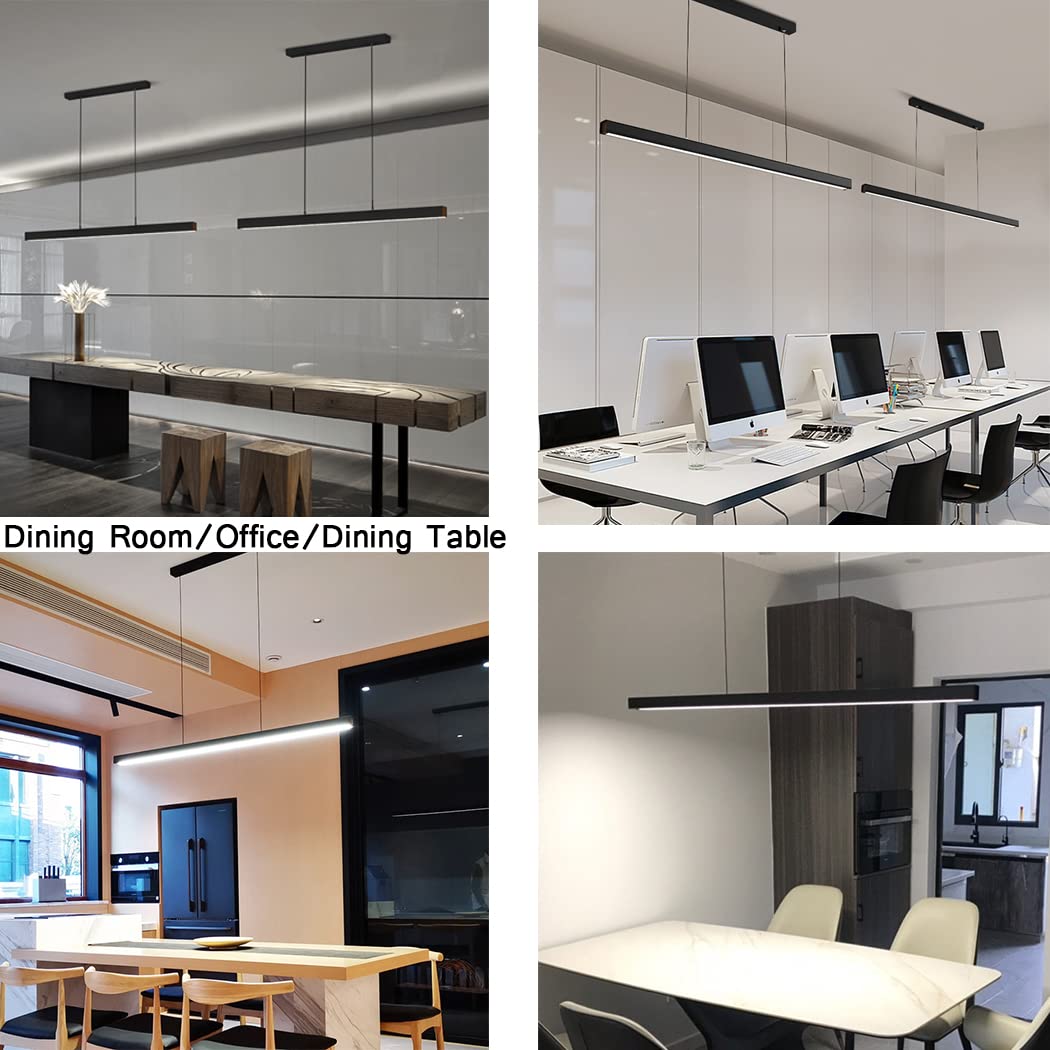 Hängelampe Büro LED Schwarz Pendelleuchte Küchenlampe Hängeleuchte Höhenverstellbar Esszimmerlampe Modern Linie Designer Dimmbar Hängend Lampe für Esstisch Bar Arbeitszimmer Kronleuchter (L150cm)