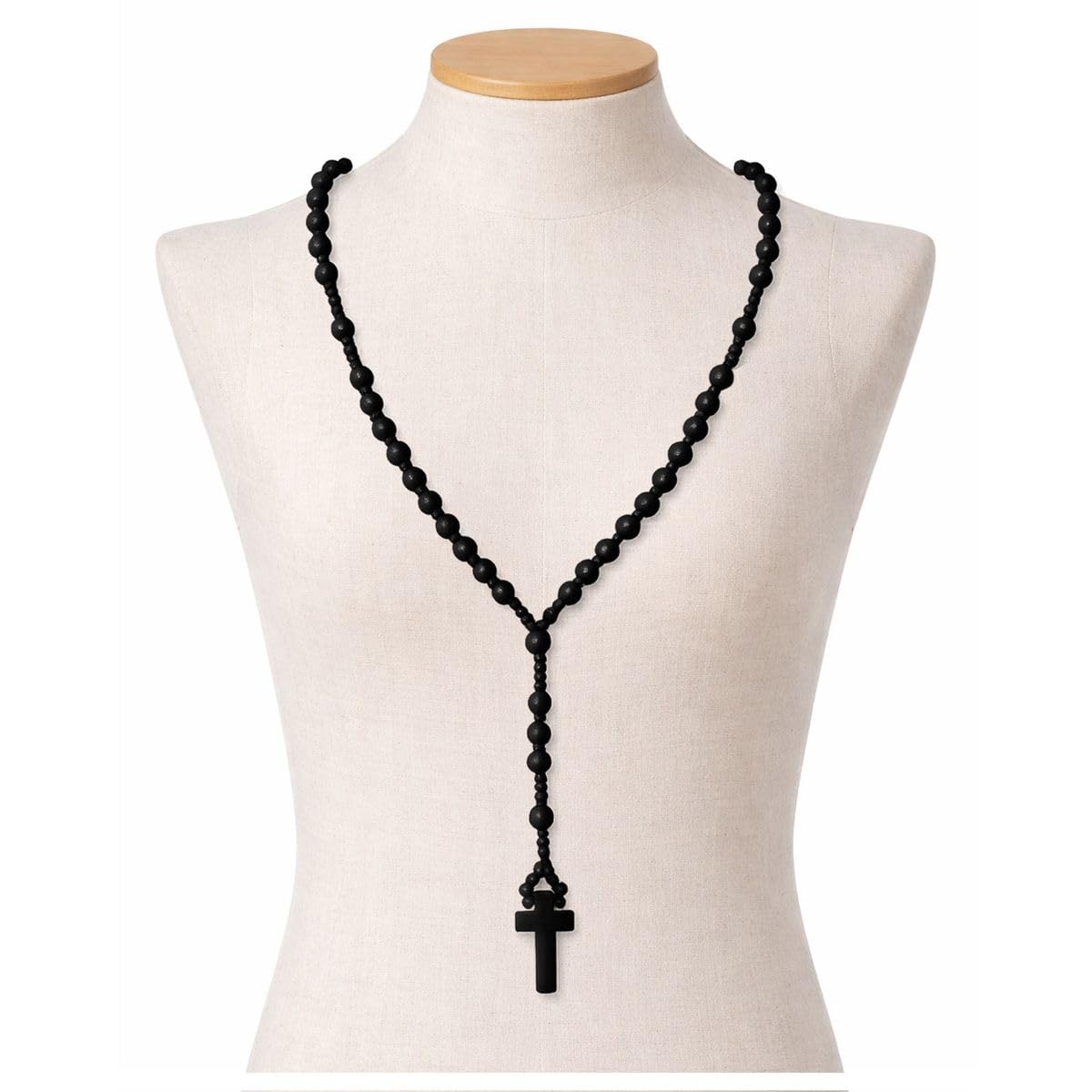 SoulCats Rosario in legno collana di perline croce nero marrone