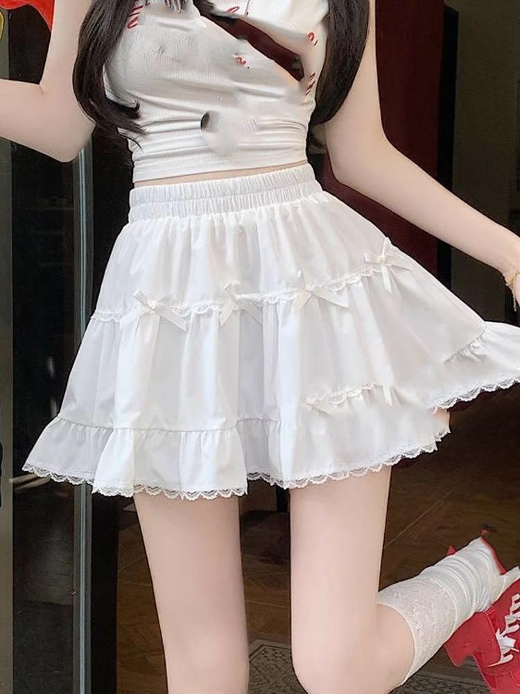 Gonna Mini Kawaii Lolita, con Fiocco, a Volant Multistrato, a Ruché, da Donna