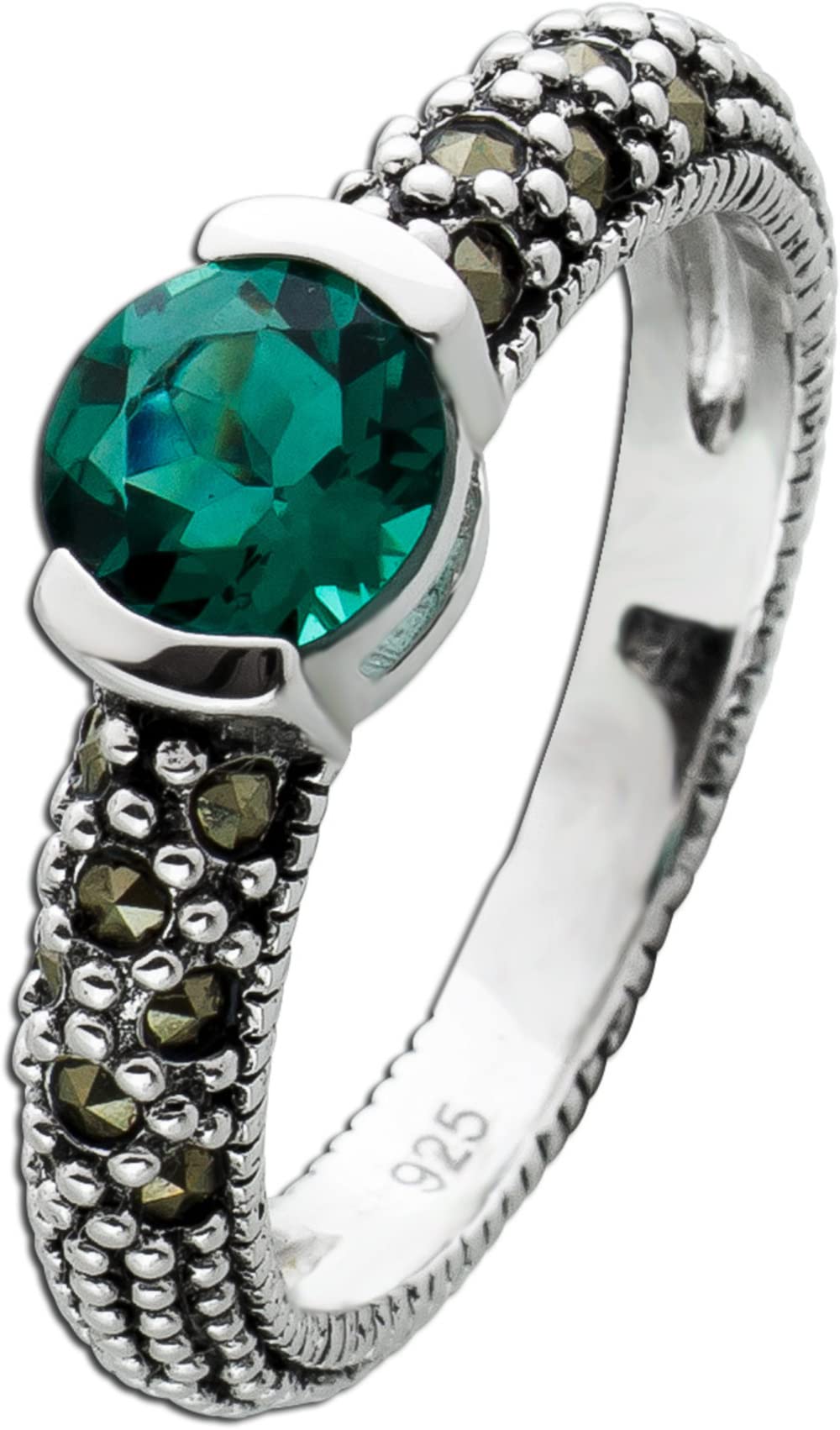 Ch.Abramowicz Markasit Ring Silber 925 gold schwarze Edelsteine grüner Quarz 18